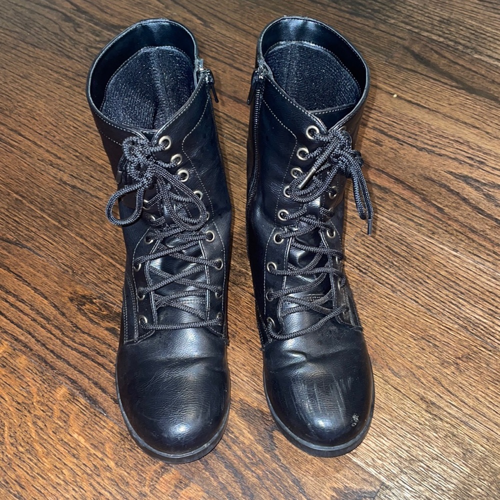 Black Lace Zipper Combat Boots
